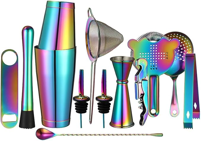 Cocktail Shaker Set - 13-Piece Bar Accessories Kit w/Weighted Boston Shaker, Strainer, Jigger, Muddler,Mixing Spoon and Mo...