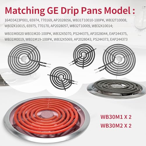 COZZIVITA GE Drip Pans and Stove Burner Element Unit Set, Perfectly Fit WB30M1 & WB30M2 -Replacement for GE Hotpoint Stove...