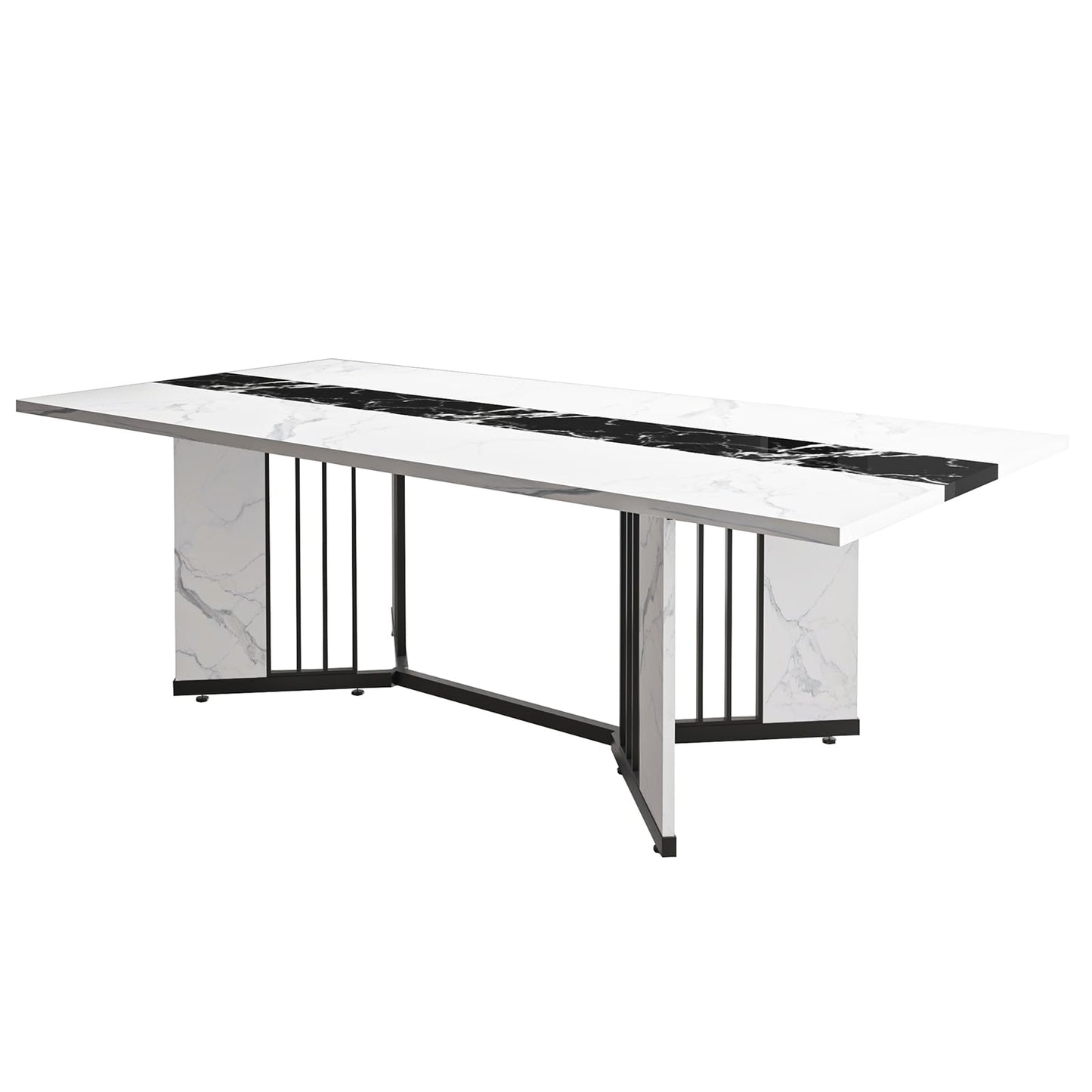 DalyLuxa 71inch Dining Table for 6-8 People, Large Rectangular Wood Kitchen Table with Marble Watrproof Tabletop and Adjustable Leg for Kitchen, Dining Room