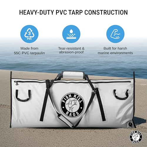 Fish Kill Bags Flat PVC Tarpaulin Insulated Fish Cooler Kill Bag for Fishing with Easy Grip and Carry Handles, 3 Sizes