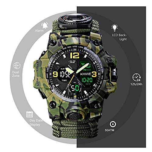 Mens Tactical Military Digital Watch, 23-in-1 Survival Multi-Functional Army Outdoors Waterproof Camouflage Sports Watches...