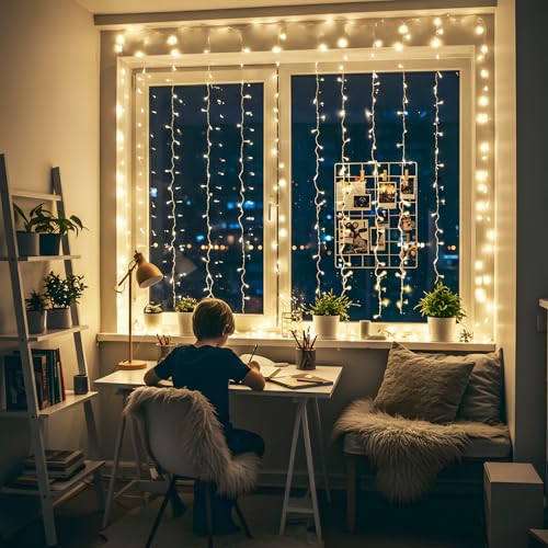 suddus Curtain Lights for Bedroom, 150 Led Hanging String Light Outdoor, Fairy Curtain Lights Indoor for Christmas, Dorm, ...