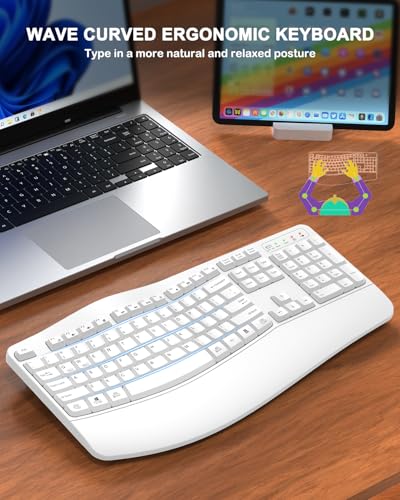 QUASIO Ergonomic Wireless Keyboard with Wrist Rest, Wave Keys, Comfortable Natural Typing, 2.4GHz Full Size Ergo Wireless ...
