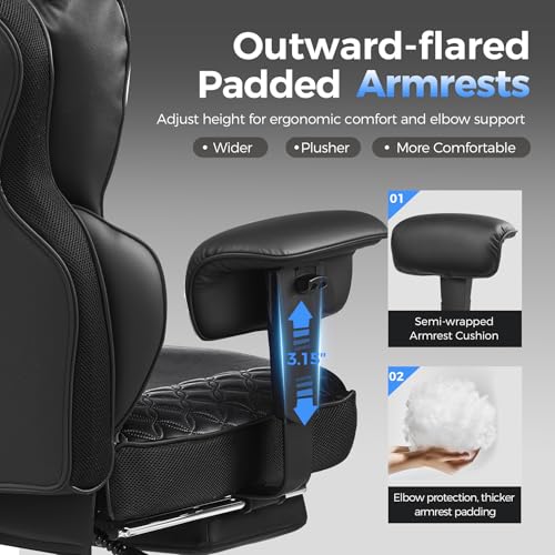 COMHOMA Big and Tall Office Chair 400LBS Heavy Duty Gaming Chair with Deluxe Embossing Leather High Back Wider Ergonomic C...