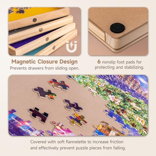 Tektalk Jigsaw Puzzle Table with Integrated Adjustable Stand/Bracket and Removable Cover, 3-Tilting-Angle Wooden Plateau P...