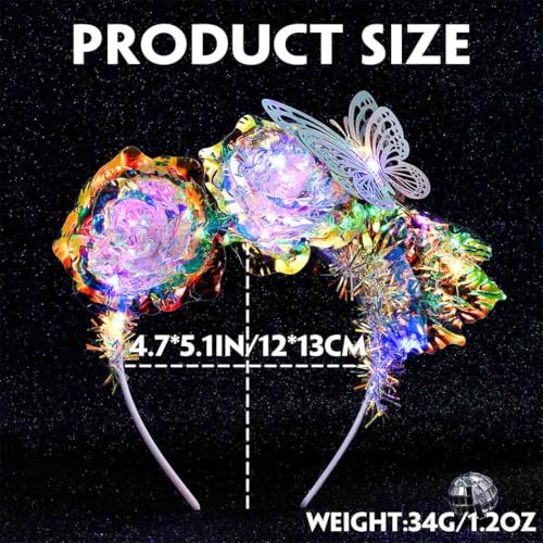 Aceorna Light Up Laser Flower Headbands LED Butterfly Hair Bands Glitter Rave Costume Hair Accessories for Women