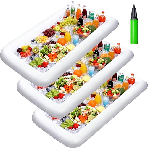 JOYIN 3-Pack Inflatable Serving Bars Cooler - Inflatable Cooler Ice Buffet Salad Serving Trays with Drain Plug, Food Drink...