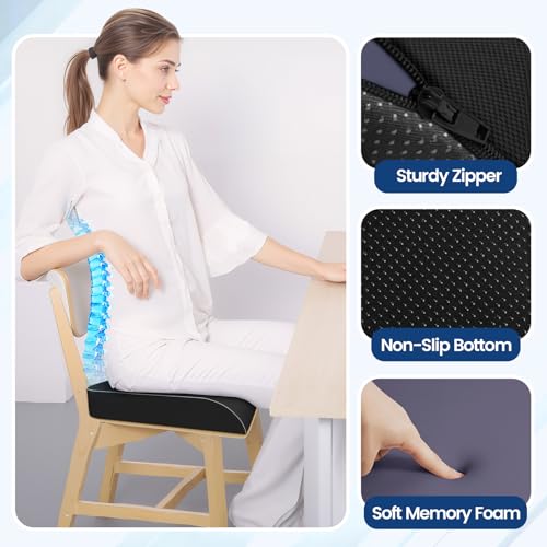 SweetSlubr Seat Cushion for Tailbone Pain Relief, Office Chair Cushion, Memory Foam Large Chair Cushion with Non-Slip Cove...