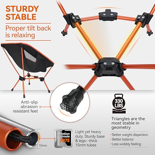 MARCHWAY Lightweight Folding Camping Chair, Portable Foldable Compact for Outdoor Camp, Travel, Beach, Picnic, Festival, H...