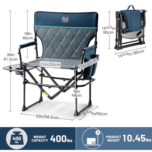 TIMBER RIDGE Aluminum Camping Directors Chair with Side Table Pocket, Portable Folding Chair, Heavy Duty Lawn Chair for Fi...