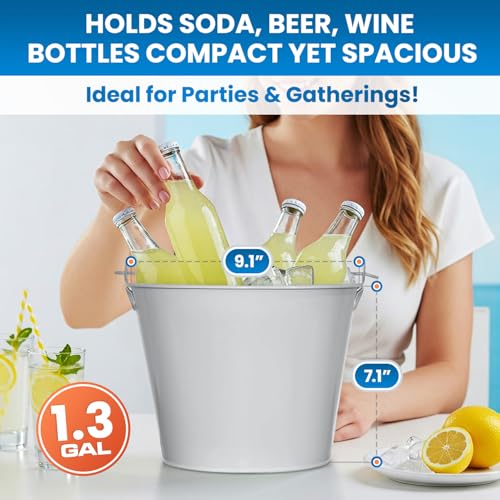 PLEXON Galvanized Metal Ice Bucket for Parties Coctail Bar Restaurant - Drink Beer Champagne Metal Pail Bucket with Handl...