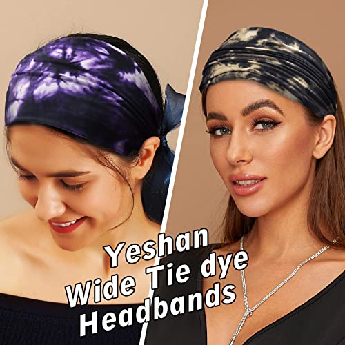 Yeshan Wide Headbands for Women Non Slip Boho Headband Elastic Tie dye Yoga Workout Sweat Bands Running Sport Hair bands,P...
