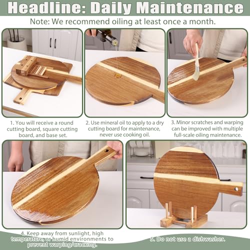 2 Pack Acacia Wood Cutting Board with Stand, Charcuterie Boards for Kitchen, Round & Rectangular Wooden Cutting Board Set ...