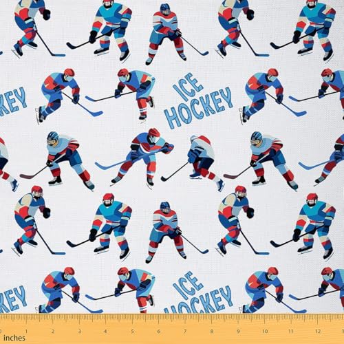 Erosebridal Ice Hockey Fabric by The Yard,Winter Snowy Sports Theme Upholstery Fabric for Child,Extreme Outdoor Sport Craf...