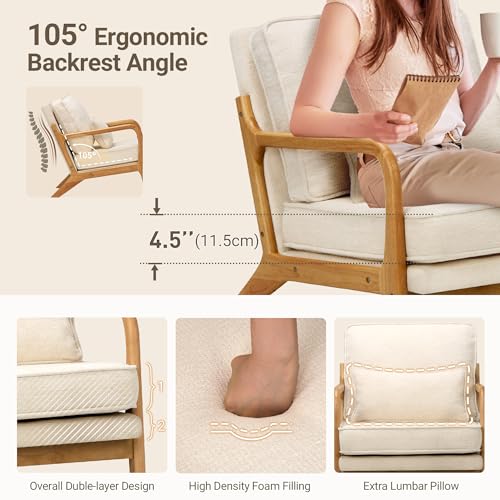 COLAMY Mid Century Modern Accent Chair Set of 2 with Lumbar Pillow, Relaxing Armchair with Solid Wood Frame & Soft Cushio...