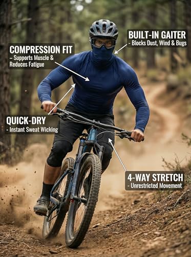3 Pack Men's Sun Protection Shirts with Built-in Face Mask, UPF 50+ Long Sleeve Fishing Running Work Outdoor Cooling Tee