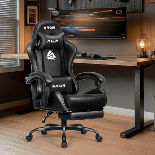 N-GEN GAMING Video Gaming Chair with Footrest Lumbar Support for Home Office High Back Recliner Height Adjustable Ergonomi...