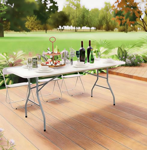 Vampire Killer 6FT Heavy-Duty Folding Table - Instant Setup Portable Utility Table for Large Gatherings, Indoor/Outdoor Ev...