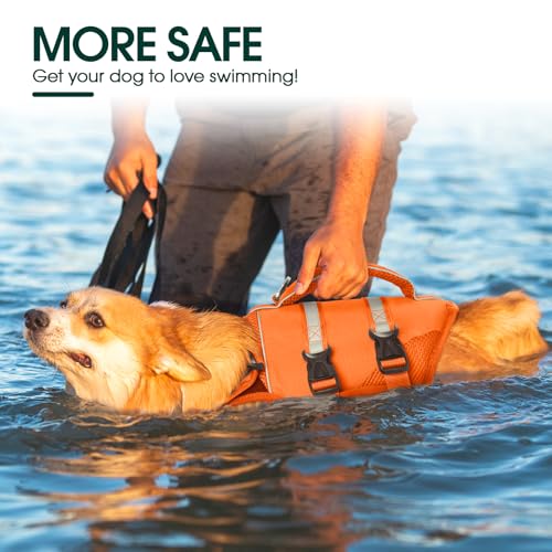 Kuoser Dog Life Jacket, High Flotation Dog Life Vest for Swimming Boating, Adjustable Ripstop Pet Lifesaver for Small Medi...