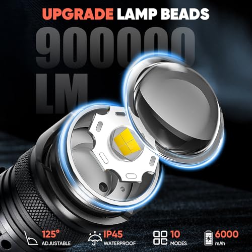 Headlamp Rechargeable,900000LM Super Bright Led Head Lamp With Motion Sensor,10 Modes,125°Adjustable Head Lights for Foreh...