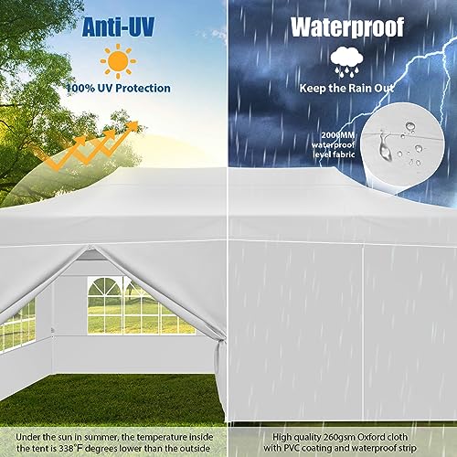 HOTEEL 10x20 Pop up Canopy Tent for Parties, Heavy Duty Easy Setup Tent with 6 Sidewalls, Outdoor Commercial Instant Gazeb...