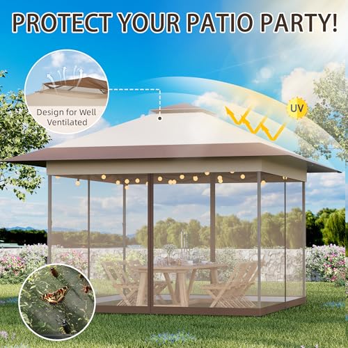 Bezseller 13x13 Pop Up Gazebo Tent with Mosquito Netting – Quick Set Up, Water-Resistant Outdoor Canopy for Patio, Garden,...