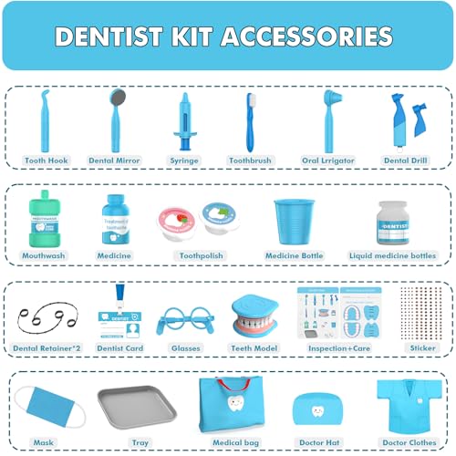 Dentist Play Set for Toddlers 3-5 - Doctor Kit Toy Gifts for 3 4 Year Old Girls, Pretend Play Montessori Toys Teeth and De...