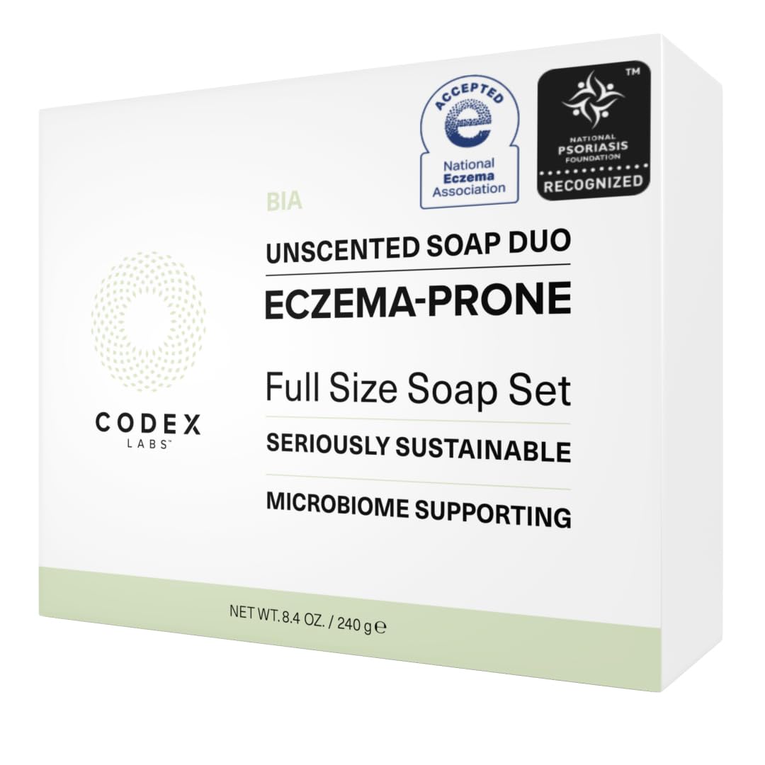 Codex Labs Eczema Soap for Kids & Adults - 2-Pack Unscented Eczema Hand Soap Bars with Shea Butter, Olive Oil & Calendula - Micr
