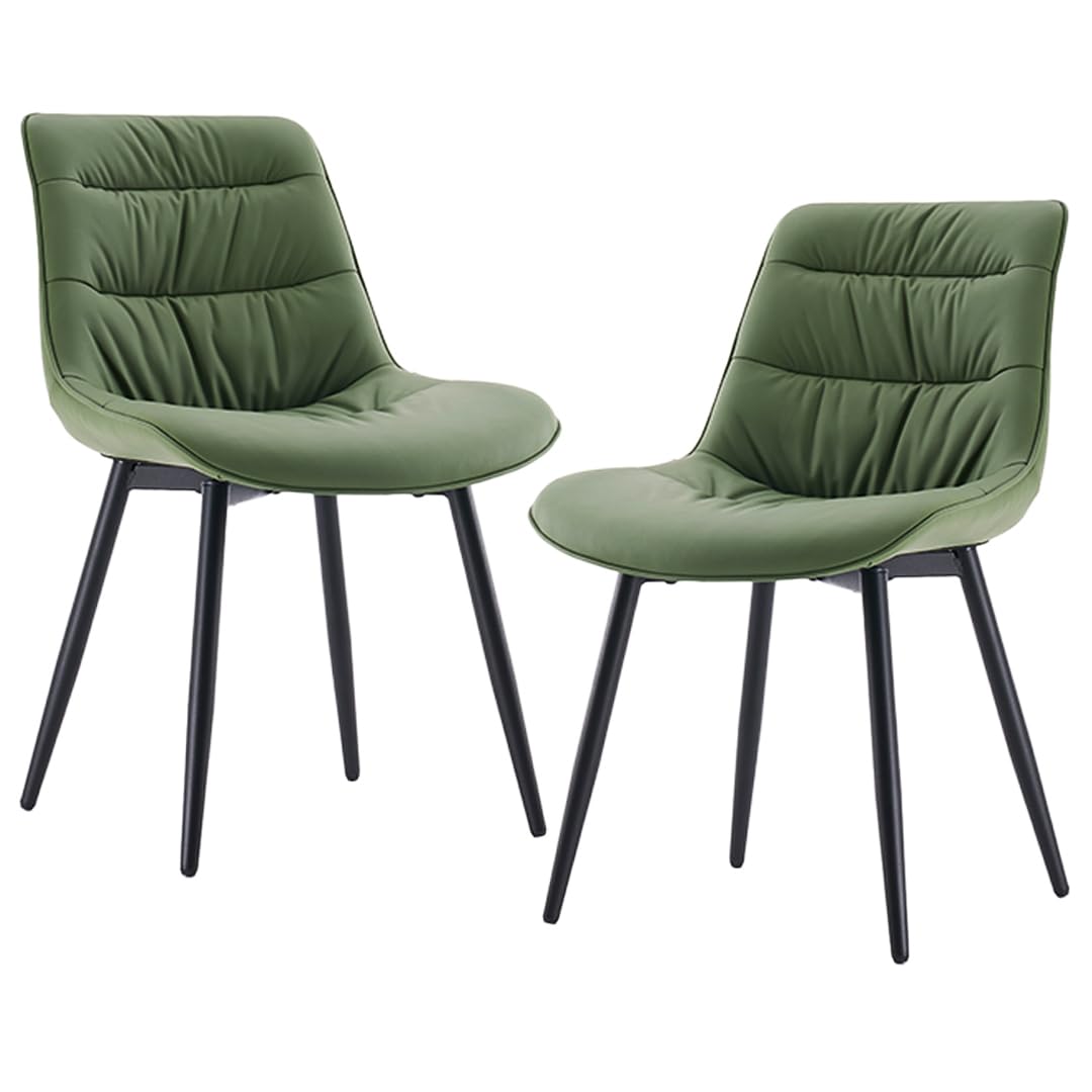 Rowill Dining Chairs Set of 2 Mid Century Modern Kitchen Chair Comfortable Upholstered Faux Leather Dinner Chairs for Kitchen Dining Room, Olive Green
