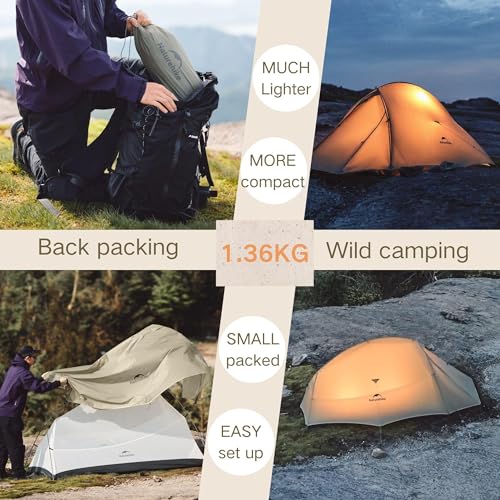 Naturehike Cloud up Pro Camping Tent, 1/2/3 Person Ultralight Hiking Tent, Waterproof Backpacking Tent for One Man, Free S...