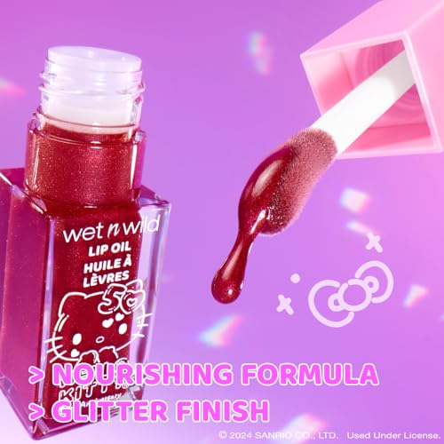 wet n wild Hello Kitty Glitter Lip Oil, New 10 Oil Infused Formula, Warm Apple Pie Lightly Scented, Sparkly Bold Colors, C...