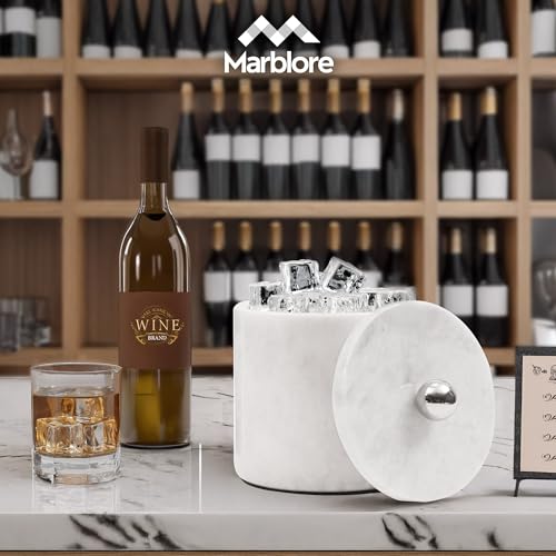 Marble Ice Bucket with Lid 6" White Wine Chiller Bucket for Home Bar, Parties, and Kitchen Decor, Ideal Drink Bucket & Ice...