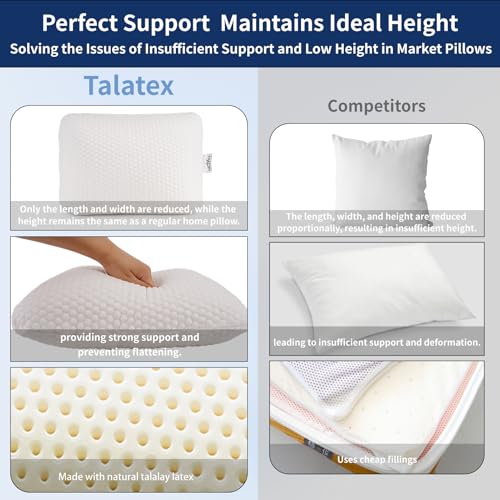 Talatex 100% Natural Premium Talalay Latex Travel Pillow, Camping Pillow, Small Camping Pillow with Compressible Stuff Sac...