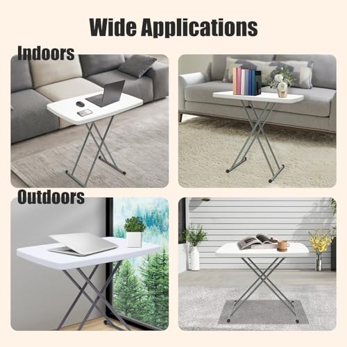 NAWESRVA Adjustable Folding Table – 30" x 20" Foldable Desk with 3 Height Settings (18", 25", 29"), Lightweight Small Tabl...