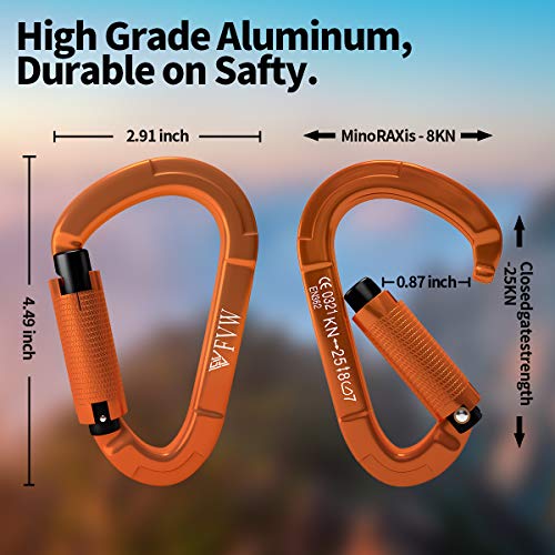 FVW Auto Locking Rock Climbing Carabiner Clips, UIAA Certified Professional 25KN (5620 lbs) Heavy Duty Caribeaners for Rap...