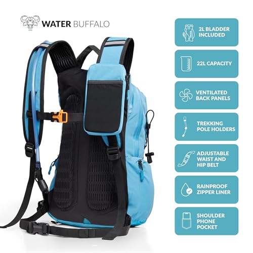 Water Buffalo Hydration Backpack - Sherpa 22L Hiking Backpack with Water Bladder - Water Backpack for Hiking with Waterpro...