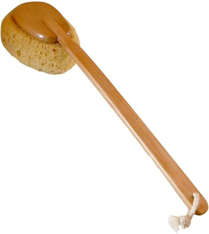 18" 2pcs Extra Long Handle Beechwood Bath Brush for Shower with Sponge - Exfoliating & Massaging Back Scrubber Bath Brush Gentle Exfoliating Lotion Applicator