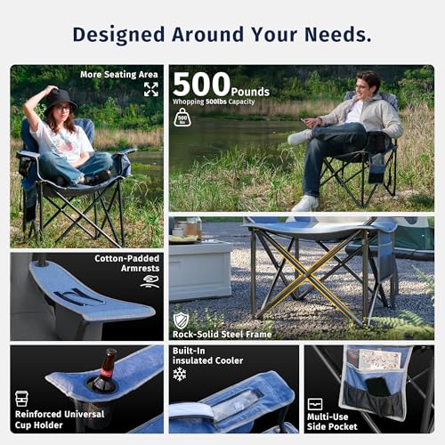 East Oak Oversized Camping Chair | Heavy Duty Camping Chairs | 500LBS Support, 600D Oxford, Cup Holder & Side Pocket | Ide...