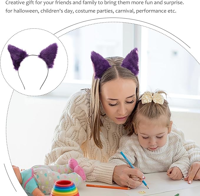 VOSCHOIX Cat Fox Wolf Fur Ears Headband,Halloween Furry Animal Ears Hair Hoop Cosplay Headwear Party Costume Accessories f...