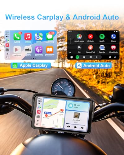 Portable Motorcycle CarPlay HD Touch Screen, Motorcycle GPS Navigation System with Apple Carplay and Android Auto, IP67 Wa...