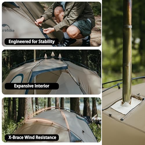 Naturehike 1/2 Person Hot Tent with Stove Jack, Ultralight Waterproof Windproof 4 Season Tent, Easy Setup Portable Backpac...