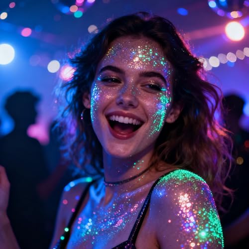 CNDNO 12 Colors Glow in The Dark Glitter Gel,Makeup Chunky Fine Glitter for Women, UV Black Light Body/Face/Hair/Eyeshadow...