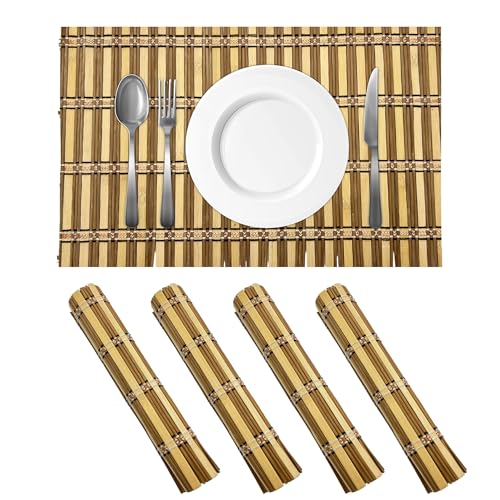 Bamboo Essentials Bamboo Placemats 4 Pack Heat-Resistant, Non-Slip Lightweight & Portable for Dining/Picnics Made for Any ...