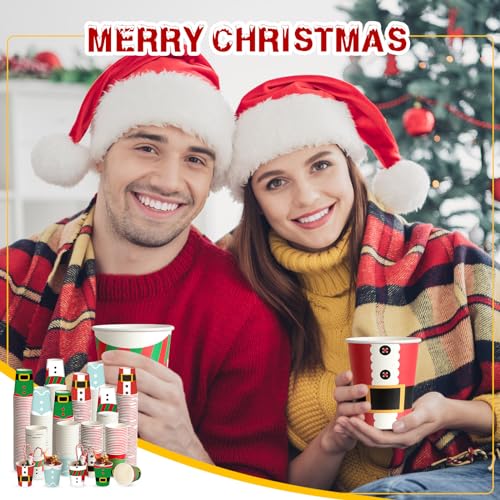 Fulmoon 200 Pcs Christmas Disposable Cups 12 oz Christmas Paper Cups Coffee Chocolate Wine Drinking Tea Drinkware Xmas Hol...