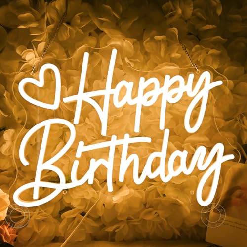 SYLHOME Happy Birthday Led Neon Light Sign Heart Birthday Party Bedroom Wall Sign Decor Banner Birthday Backdrop Light Up ...