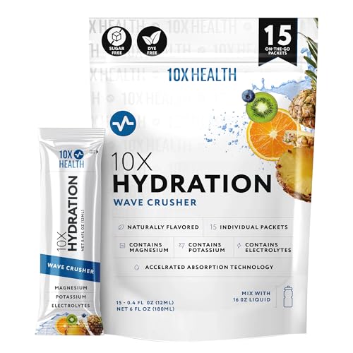 10X Health Electrolyte Drink Mix - Hydration Packets - Sodium, Magnesium, Potassium Citrate & Electrolytes Packets - Natur...