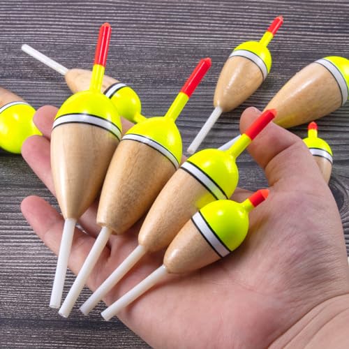 Alwonder 4-Pack Bobbers for Fishing, Buoyant Balsa Wood Body Slip Bobbers Floats, Oval High Sensitive Slip Bobber for Fish...