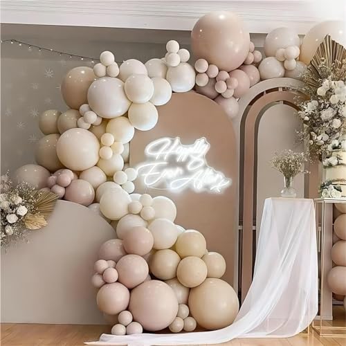 150pcs Sand White Balloons Different Sizes Pack, 18 12 10 5 Inch Party Balloon Garland Arch Kit Birthday Baby Shower Anniv...