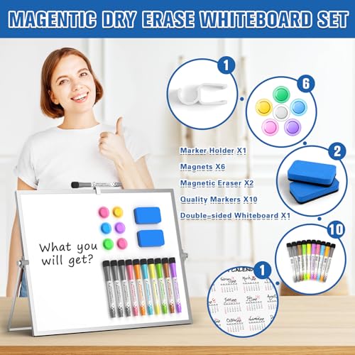 Grtard Magnetic Dry Erase Board with Stand, 18''x14'' Double-Sided White Board for Kids, Desktop Whiteboard with Stand, La...