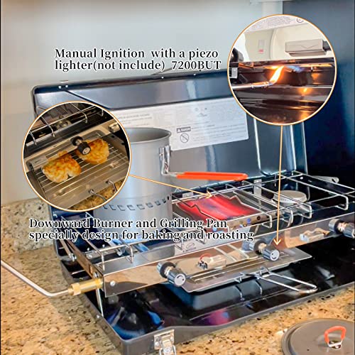 FineFlame Camping Stove, 3 Burners Propane Portable Camp Stove with Regulator, Push-Button Instant Ignition, Adjustable Bu...